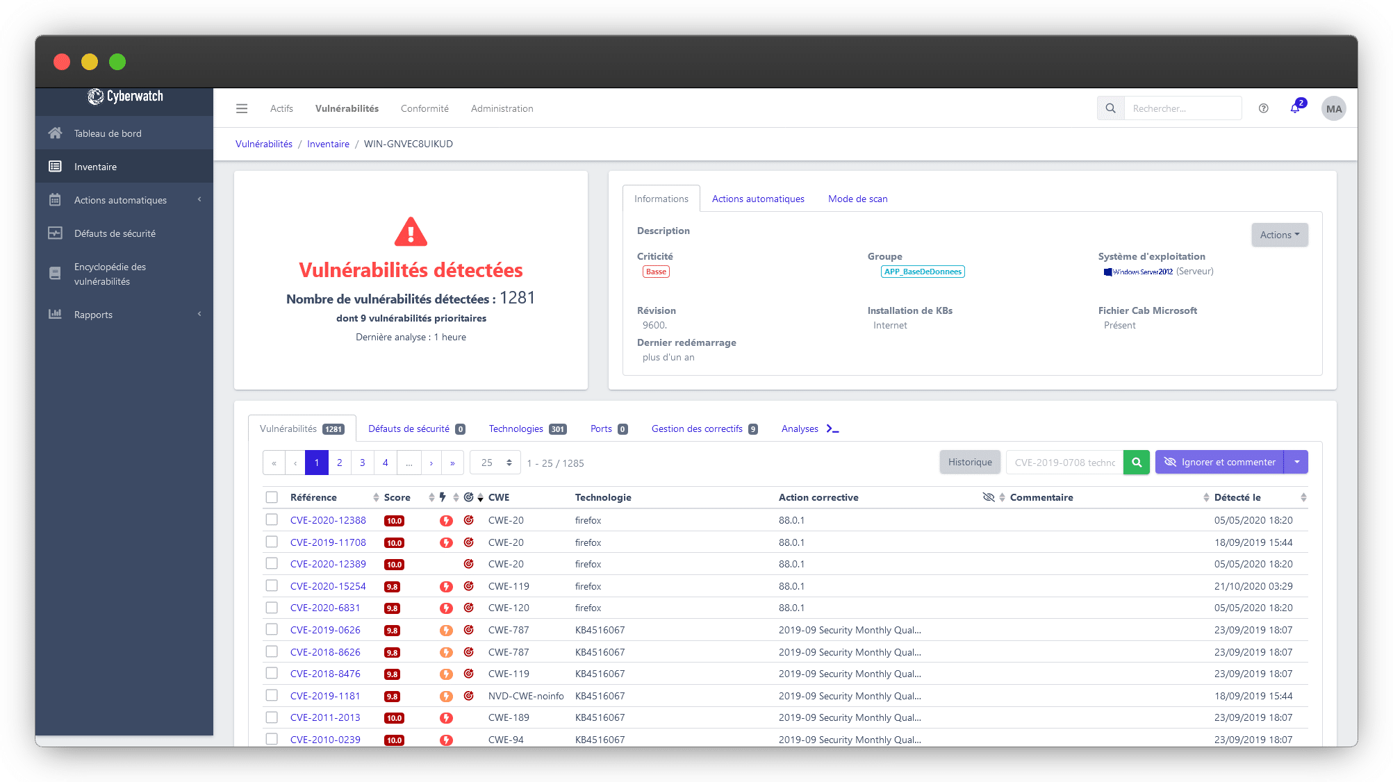 cyberwatch_vulnerability manager active view