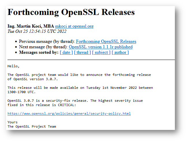 OpenSSL  annuncio release